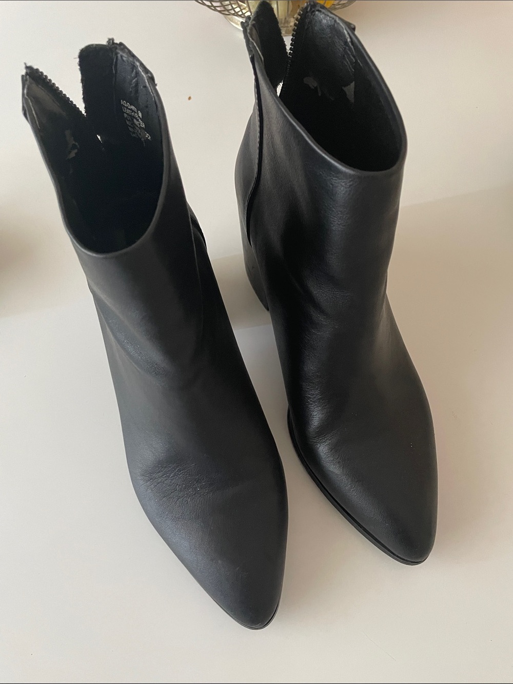 Aqua Black Pointed Toe Leather Ankle Booties